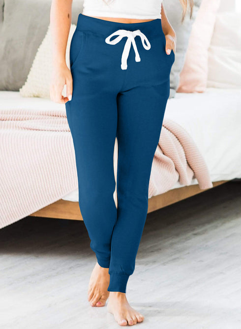 Solid Drawstring Elastic Waistband Pocketed Jogger Pants