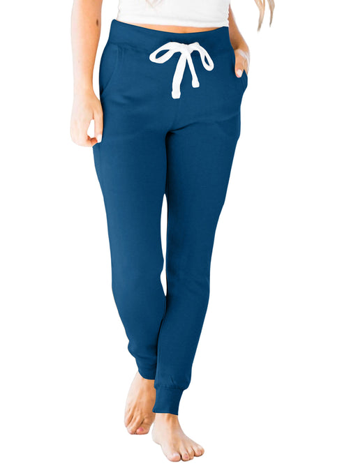 Solid Drawstring Elastic Waistband Pocketed Jogger Pants