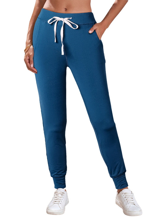 Solid Drawstring Elastic Waistband Pocketed Jogger Pants