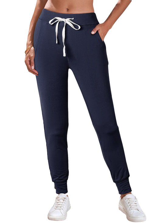 Solid Drawstring Elastic Waistband Pocketed Jogger Pants