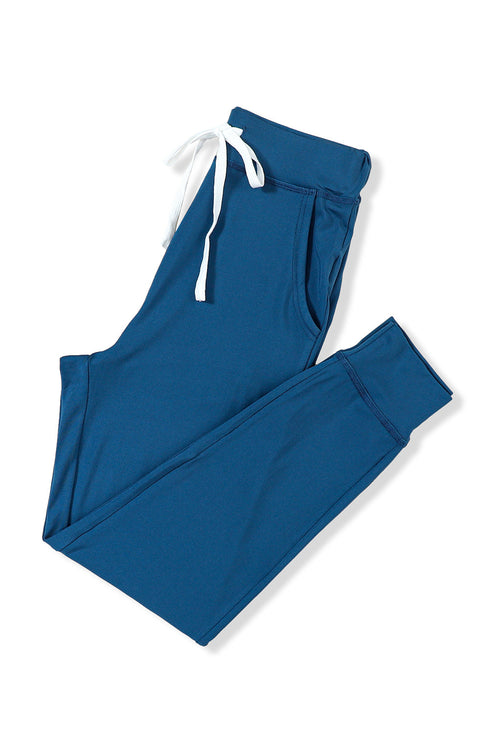 Solid Drawstring Elastic Waistband Pocketed Jogger Pants