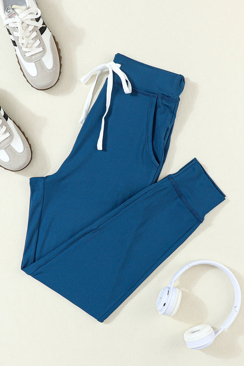 Solid Drawstring Elastic Waistband Pocketed Jogger Pants