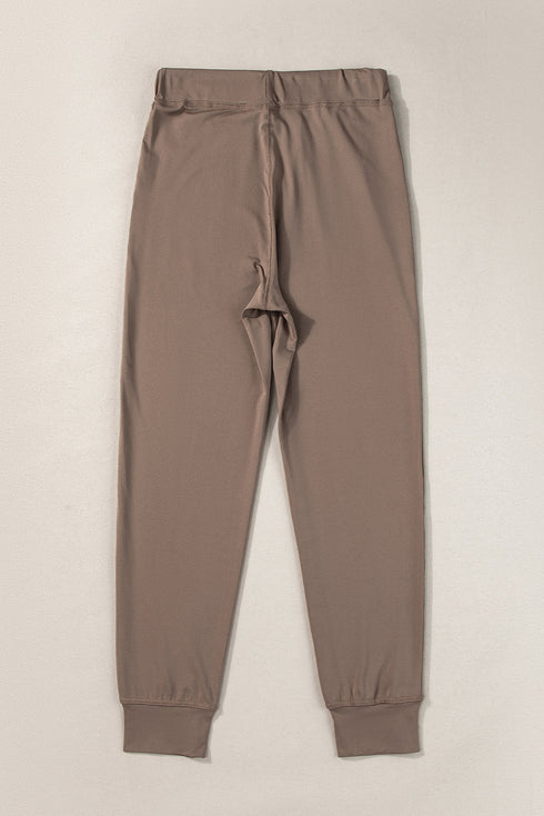 Solid Drawstring Elastic Waistband Pocketed Jogger Pants