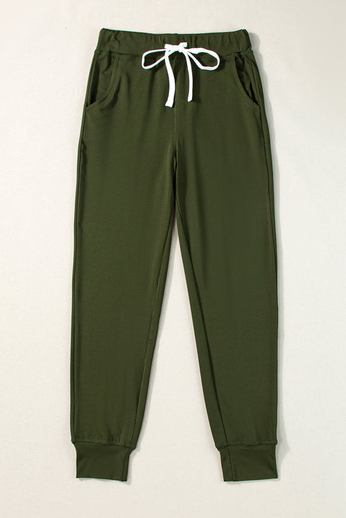 Solid Drawstring Elastic Waistband Pocketed Jogger Pants