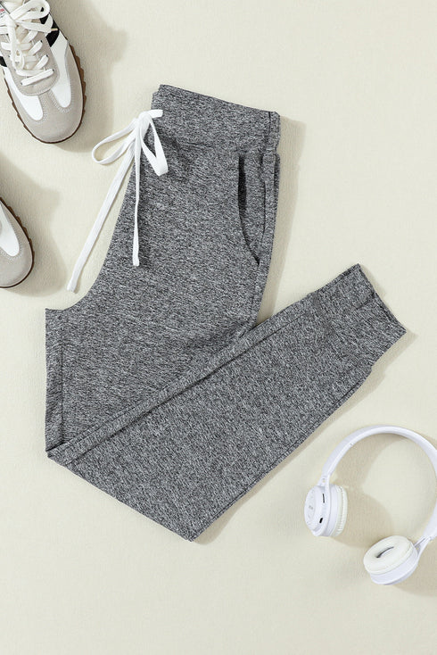 Solid Drawstring Elastic Waistband Pocketed Jogger Pants
