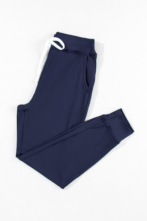 Solid Drawstring Elastic Waistband Pocketed Jogger Pants
