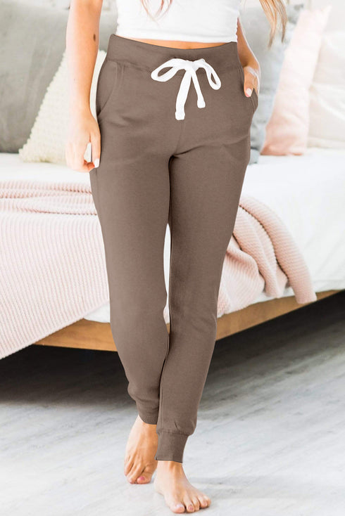 Solid Drawstring Elastic Waistband Pocketed Jogger Pants