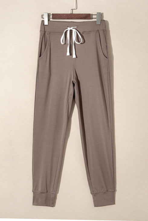 Solid Drawstring Elastic Waistband Pocketed Jogger Pants