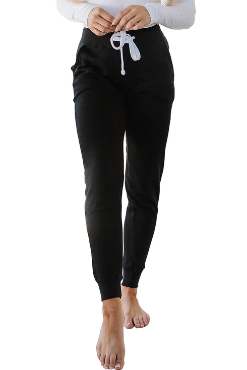 Solid Drawstring Elastic Waistband Pocketed Jogger Pants