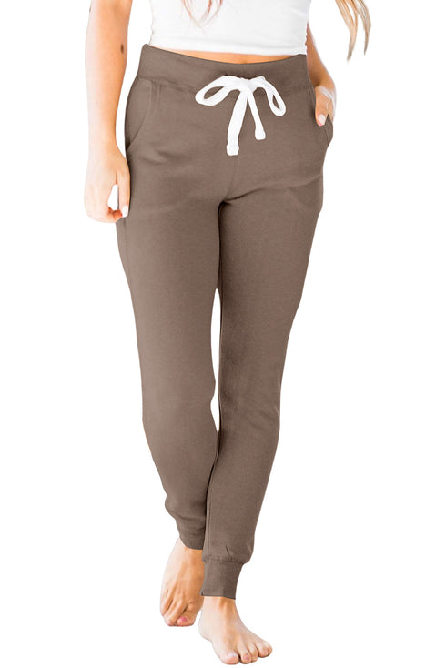 Solid Drawstring Elastic Waistband Pocketed Jogger Pants