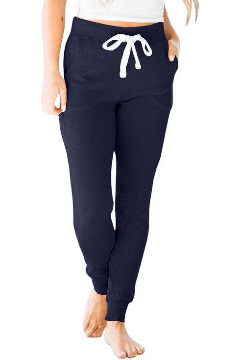 Solid Drawstring Elastic Waistband Pocketed Jogger Pants
