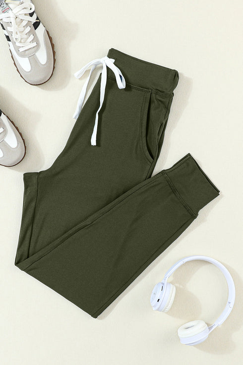 Solid Drawstring Elastic Waistband Pocketed Jogger Pants