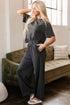 Solid Drawstring Side Crewneck Wide Leg Pant Set