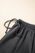 Solid Drawstring Side Crewneck Wide Leg Pant Set