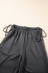 Solid Drawstring Side Crewneck Wide Leg Pant Set