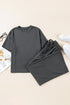 Solid Drawstring Side Crewneck Wide Leg Pant Set