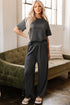 Solid Drawstring Side Crewneck Wide Leg Pant Set