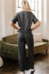 Solid Drawstring Side Crewneck Wide Leg Pant Set