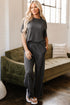Solid Drawstring Side Crewneck Wide Leg Pant Set