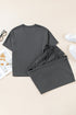 Solid Drawstring Side Crewneck Wide Leg Pant Set