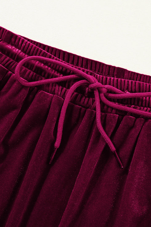 Solid Drawstring Waist Wide Leg Pants