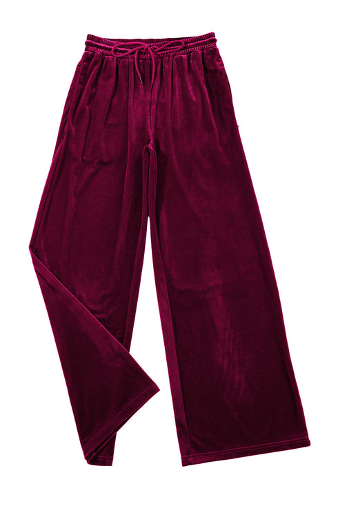 Solid Drawstring Waist Wide Leg Pants