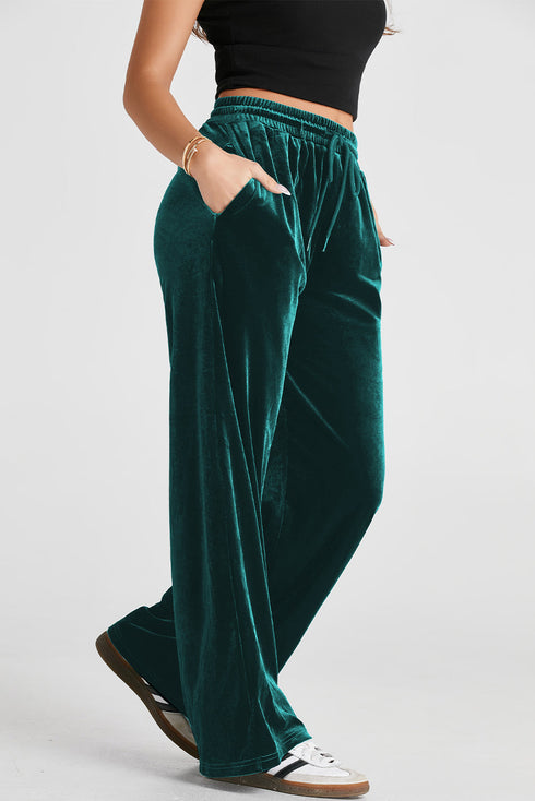 Solid Drawstring Waist Wide Leg Pants