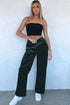 Solid Drawstring Waist Wide Leg Pants