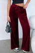 Solid Drawstring Waist Wide Leg Pants