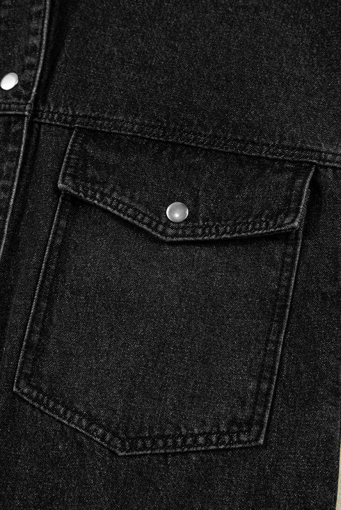 Solid Drop Shoulder Big Pocket Hooded Denim Jacket