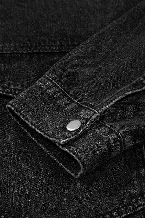 Solid Drop Shoulder Big Pocket Hooded Denim Jacket