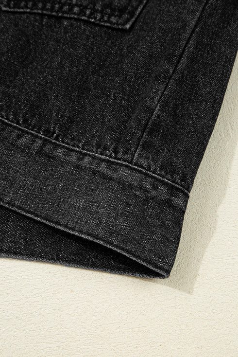 Solid Drop Shoulder Big Pocket Hooded Denim Jacket