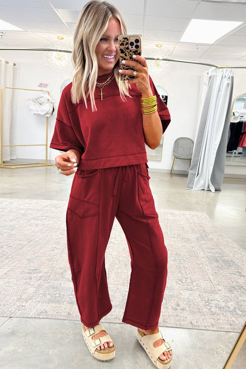 Solid Drop Shoulder Boxy Tee and Barrel Pant Set