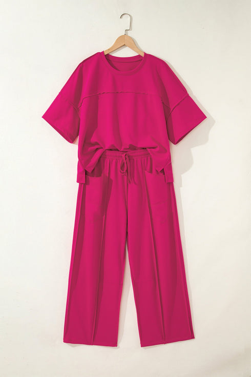 Solid Drop Shoulder Boxy Tee and Barrel Pant Set