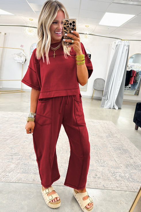 Solid Drop Shoulder Boxy Tee and Barrel Pant Set