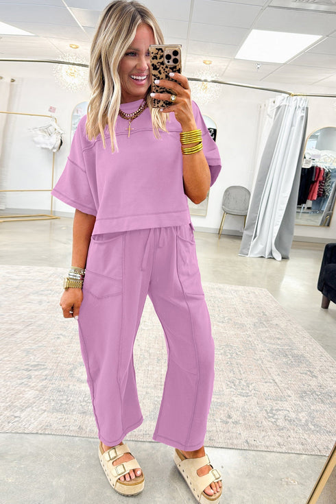 Solid Drop Shoulder Boxy Tee and Barrel Pant Set