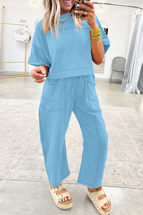 Solid Drop Shoulder Boxy Tee and Barrel Pant Set
