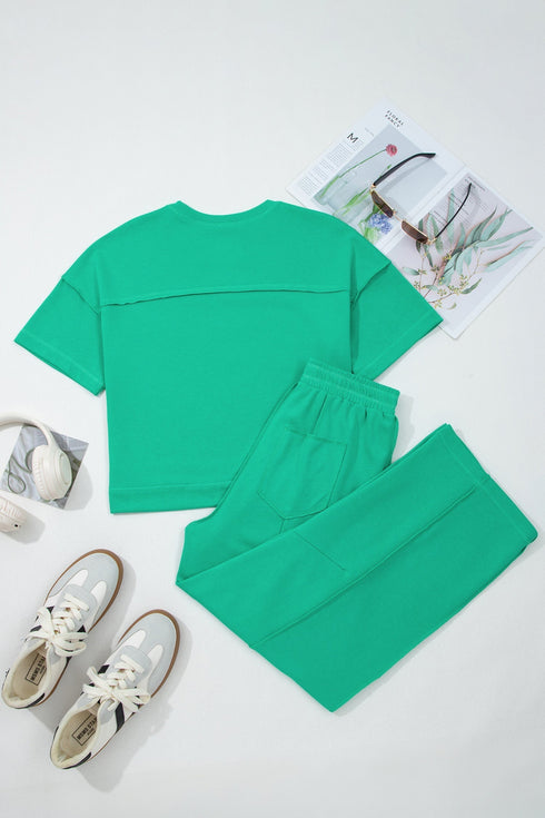 Solid Drop Shoulder Boxy Tee and Barrel Pant Set