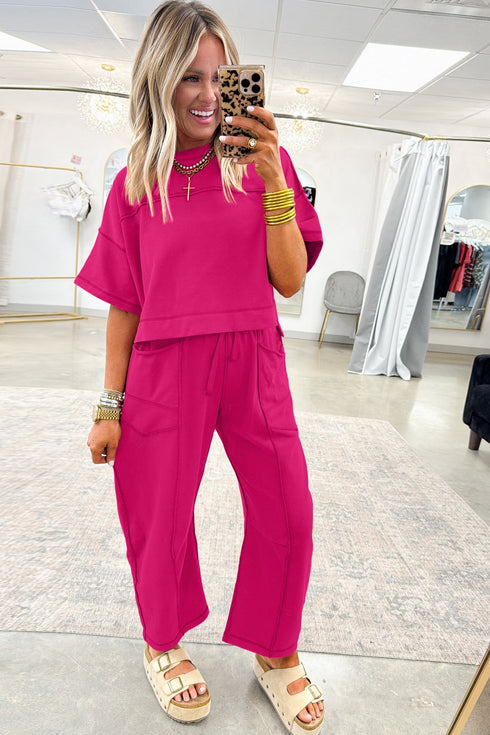 Solid Drop Shoulder Boxy Tee and Barrel Pant Set
