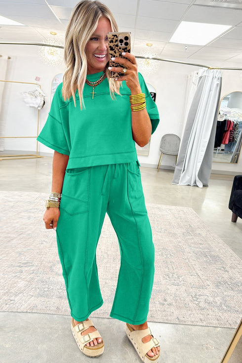 Solid Drop Shoulder Boxy Tee and Barrel Pant Set