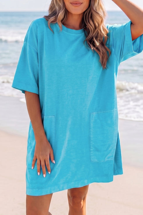 Solid Drop Shoulder Loose Silhouette Mini T Shirt Dress