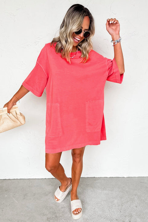 Solid Drop Shoulder Loose Silhouette Mini T Shirt Dress