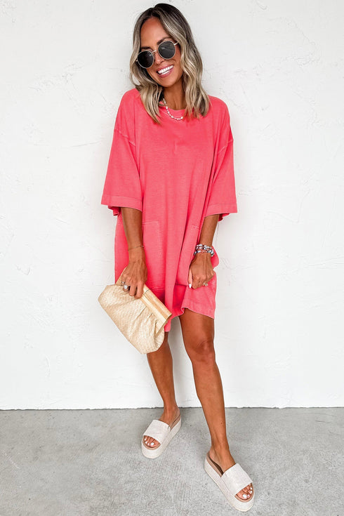 Solid Drop Shoulder Loose Silhouette Mini T Shirt Dress