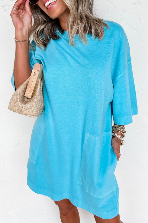Solid Drop Shoulder Loose Silhouette Mini T Shirt Dress