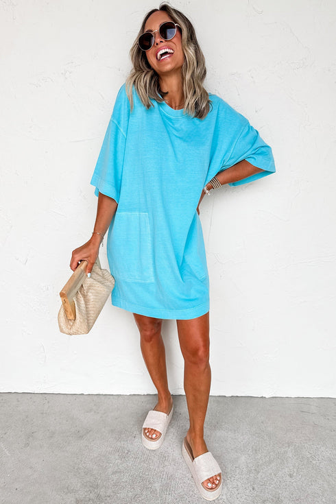 Solid Drop Shoulder Loose Silhouette Mini T Shirt Dress