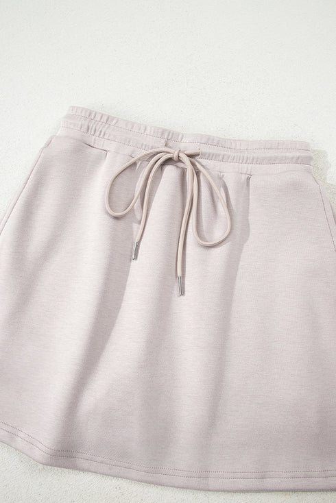 Solid Drop Shoulder Pullover Drawstring Mini Skirt Two Piece Dress
