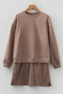 Solid Drop Shoulder Pullover Drawstring Mini Skirt Two Piece Dress
