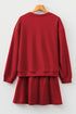 Solid Drop Shoulder Pullover Drawstring Mini Skirt Two Piece Dress