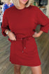 Solid Drop Shoulder Pullover Drawstring Mini Skirt Two Piece Dress