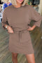 Solid Drop Shoulder Pullover Drawstring Mini Skirt Two Piece Dress